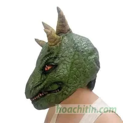 Mặt nạ da rồng xanh 4 sừng hoá trang halloween