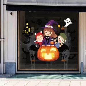 Decal Halloween hít cưỡi bí cam 45x60cm