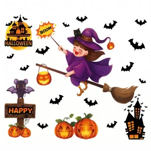 Decal Halloween hít phù thủy cưỡi chổi 106x71cm