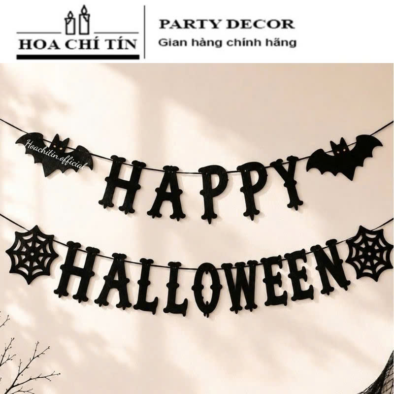Dây Treo Happy Halloween Vải Nỉ Đen Dơi