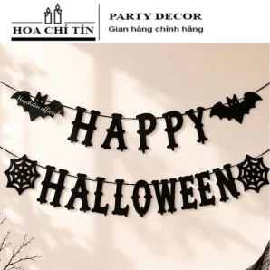 Dây Treo Happy Halloween Vải Nỉ Đen Dơi