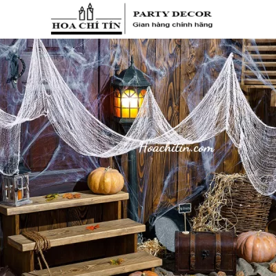 Tấm Vải Lưới Trắng Dựng Decor Background Halloween