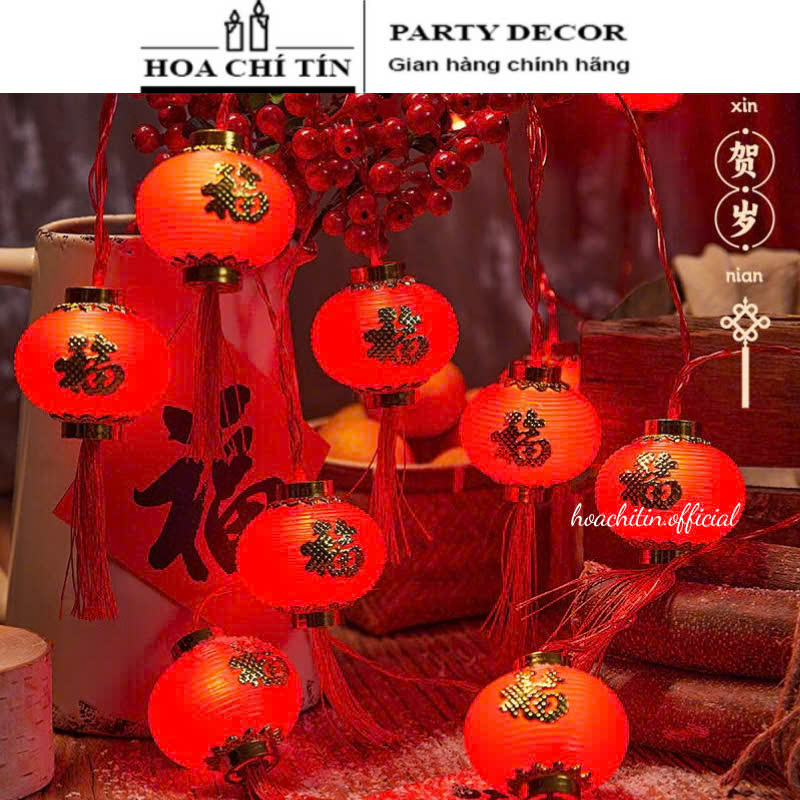 Dây Đèn Led Lồng Đèn Đỏ Tròn Lớn 10 Bóng Dây Đèn Led Lồng Đèn Đỏ Tròn Lớn 10 Bóng