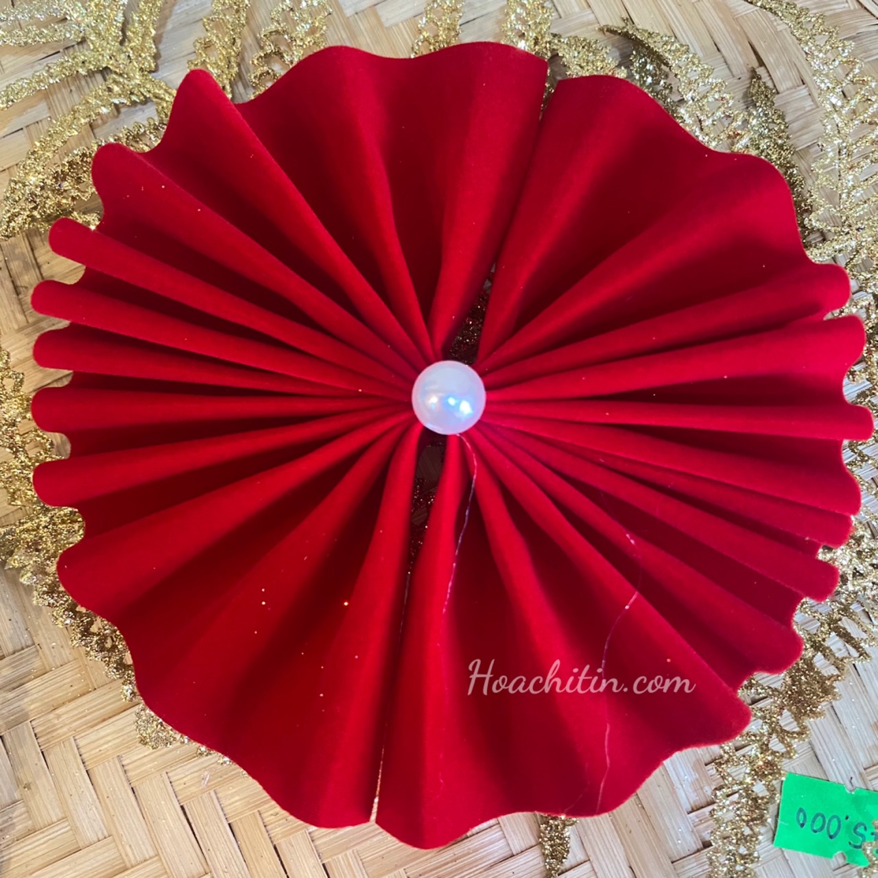 Quạt Nhung Đỏ Trang Trí Vòng Hoa Tết size 10cm