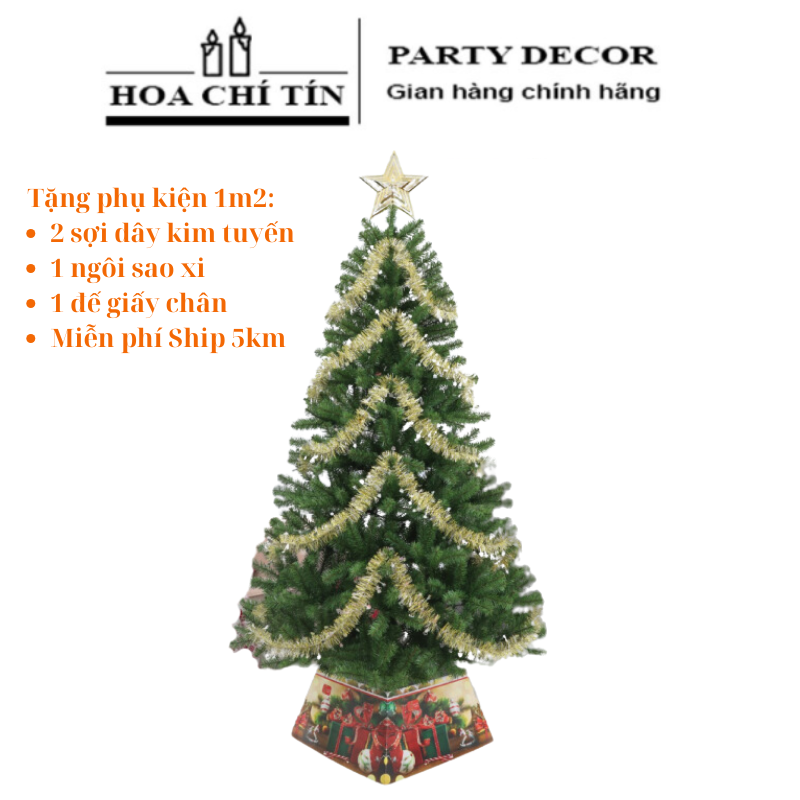 Cây Thông Noel  Xanh Lá Thường 1m2 (Chân Nhựa)