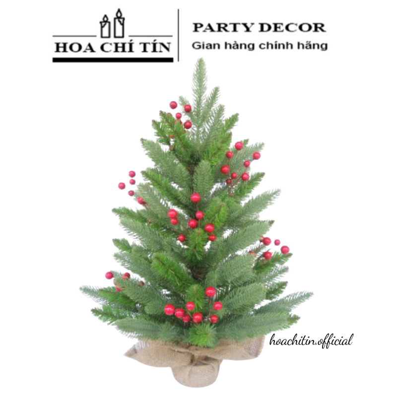 Cây Thông Noel Để Bàn Đầu Nhọn Gắn Trái Đỏ 60cm