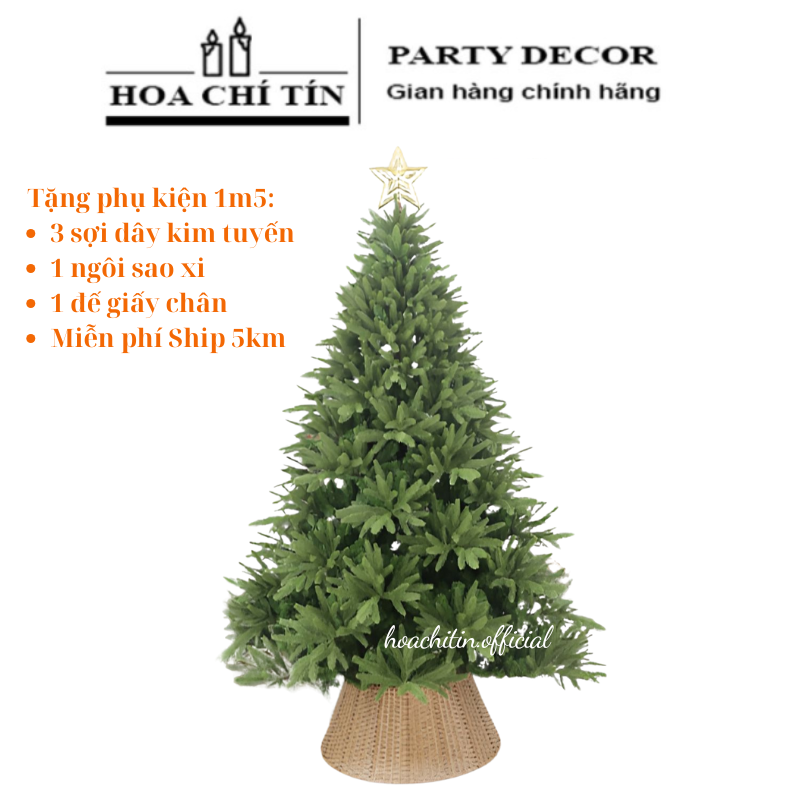 Cây Thông Noel Xanh Lá Nhọn dòng tự động ráp cây 1m5 (Chân Sắt)