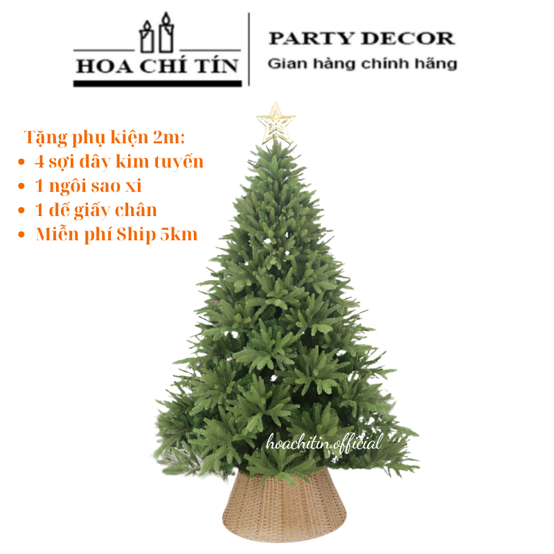 Cây Thông Noel Xanh Lá Nhọn dòng tự động ráp cây 2m (Chân Sắt)