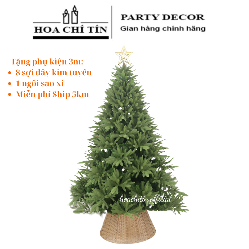 Cây Thông Noel Xanh Lá Nhọn dòng tự động ráp cây 3m (Chân Sắt)