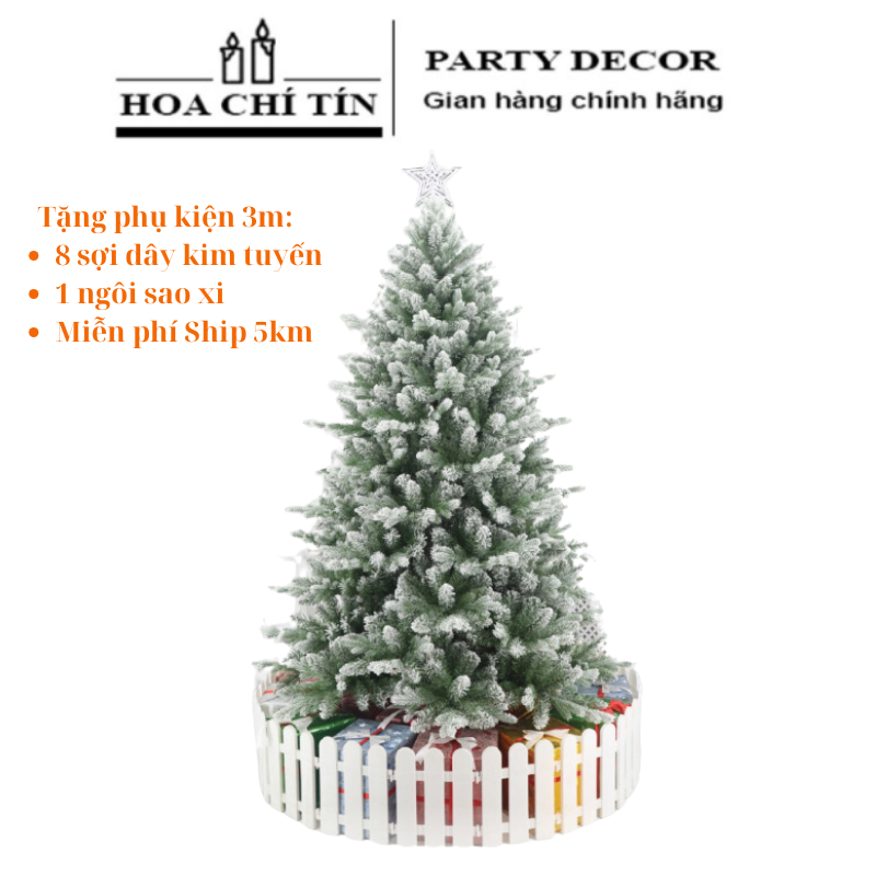 Cây Thông Noel Xanh Lá Nhọn Phủ Tuyết 3m (Chân Sắt)