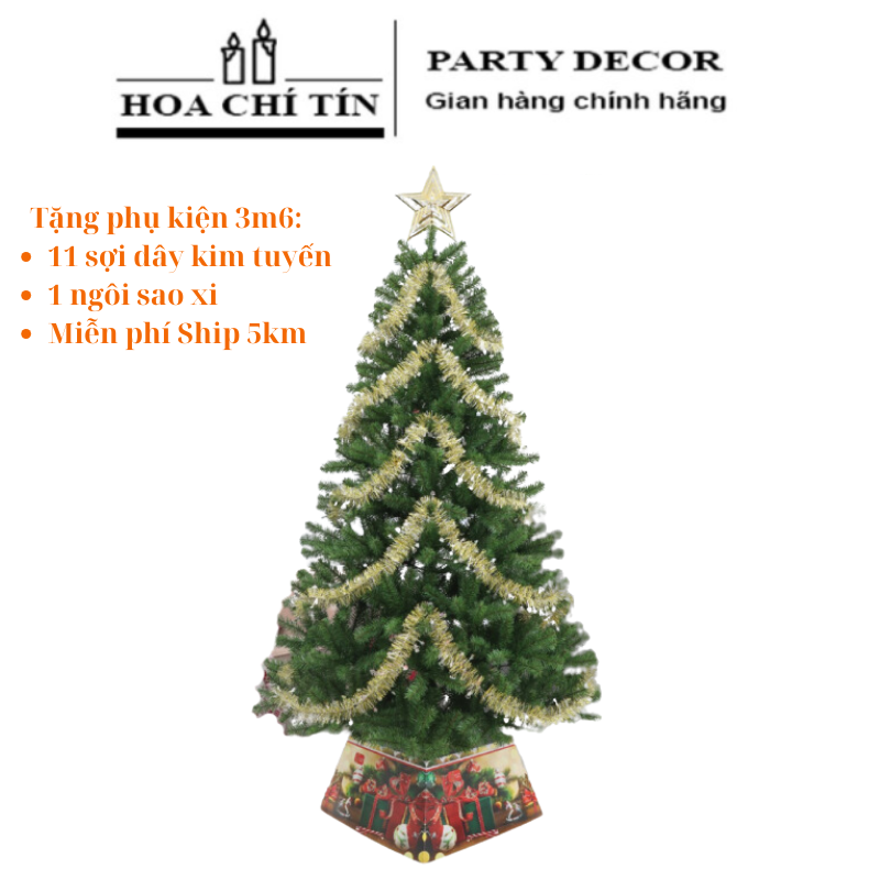 Cây Thông Noel Xanh Lá Thường 3m6 (Chân Sắt)