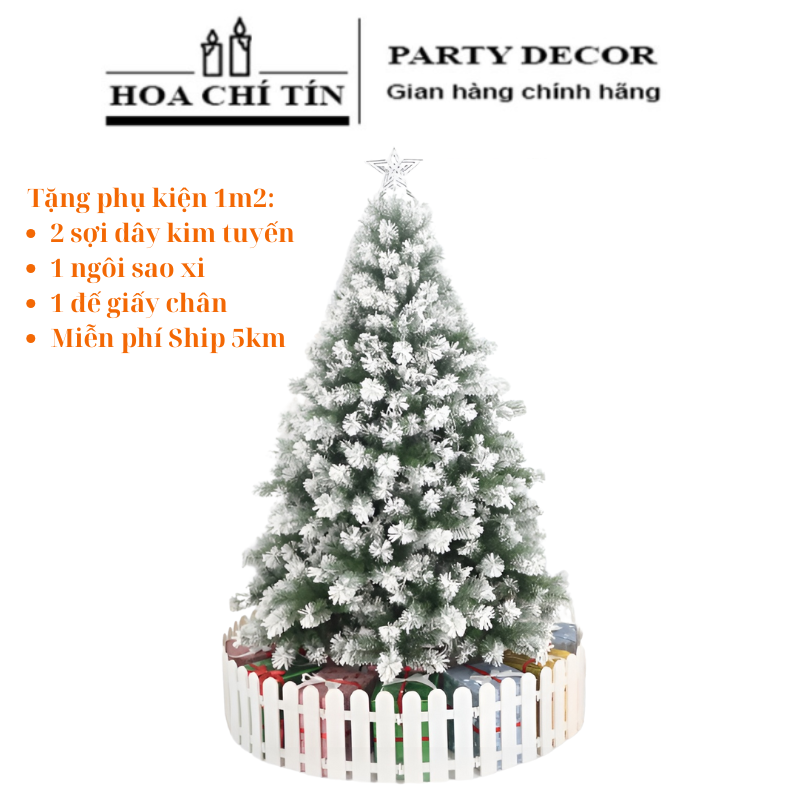 Cây Thông Noel Xanh Phủ Tuyết 1m2 (Chân Nhựa)