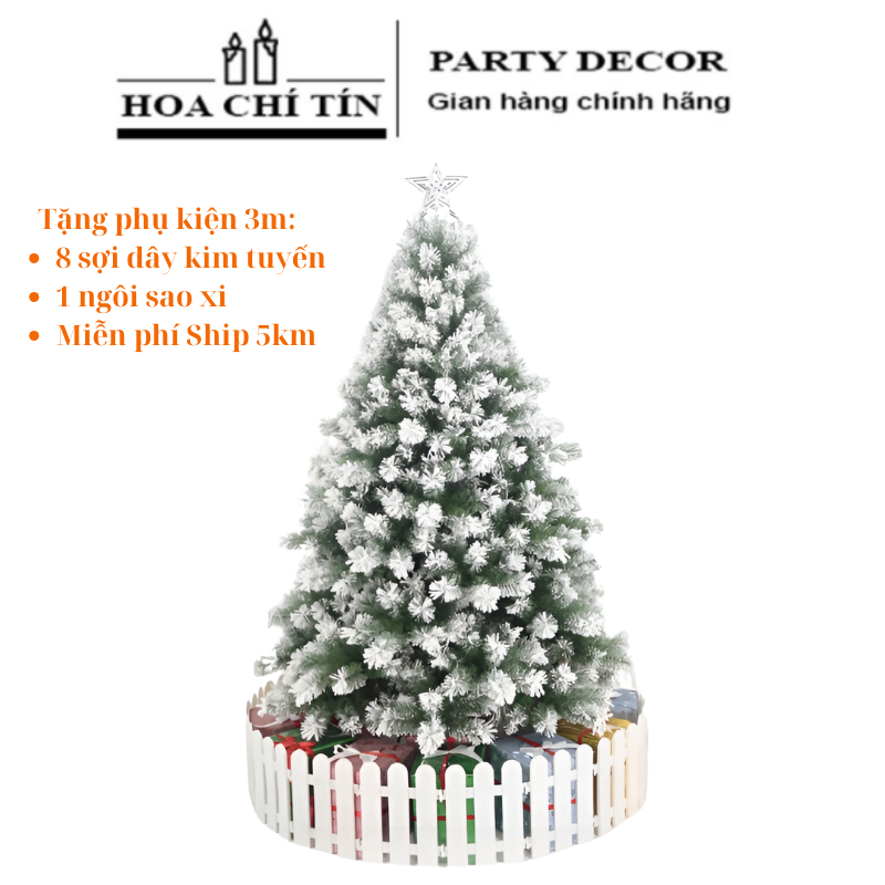 Cây Thông Noel Xanh Phủ Tuyết 3m (Chân Sắt)