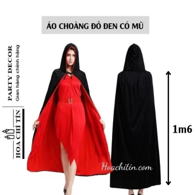 Áo Choàng Đỏ Đen Có Mũ 1m6