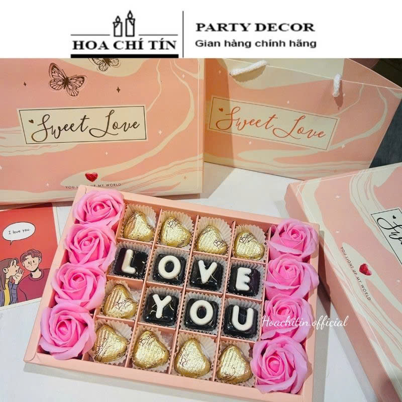 Socola Valentine 24 Viên LOVE YOU Hộp Hồng