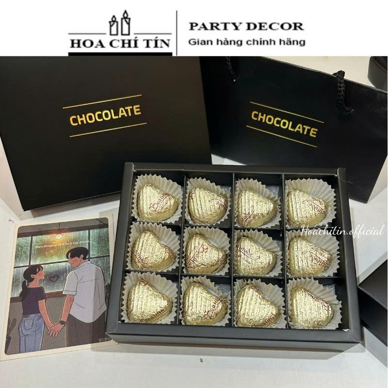 Socola Valentine Tim Vàng 12 Viên Hộp Đen Choco