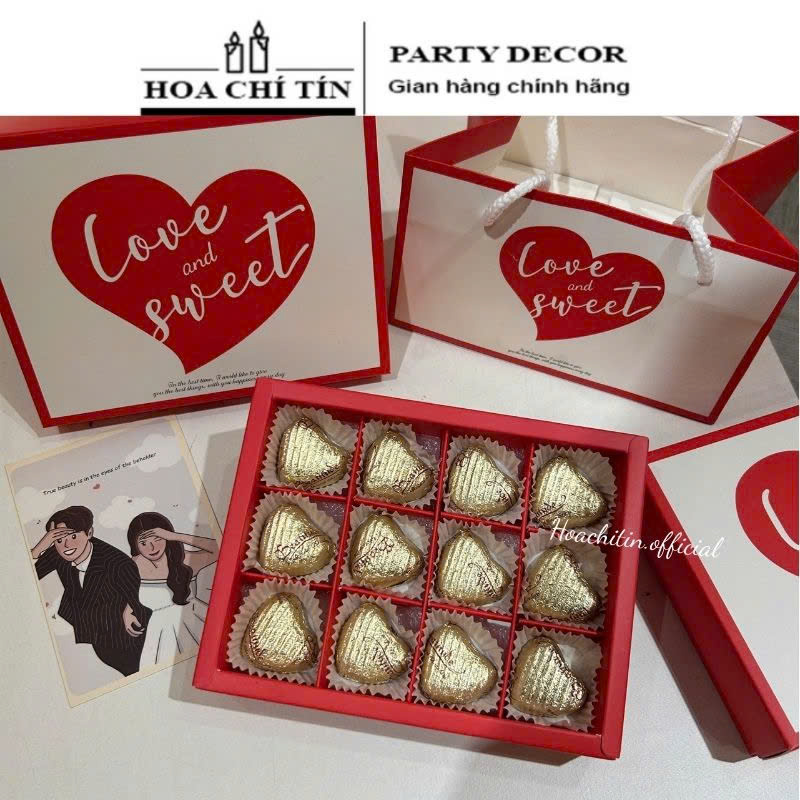 Socola Valentine Tim Vàng 12 Viên Hộp Đỏ Sweet Love
