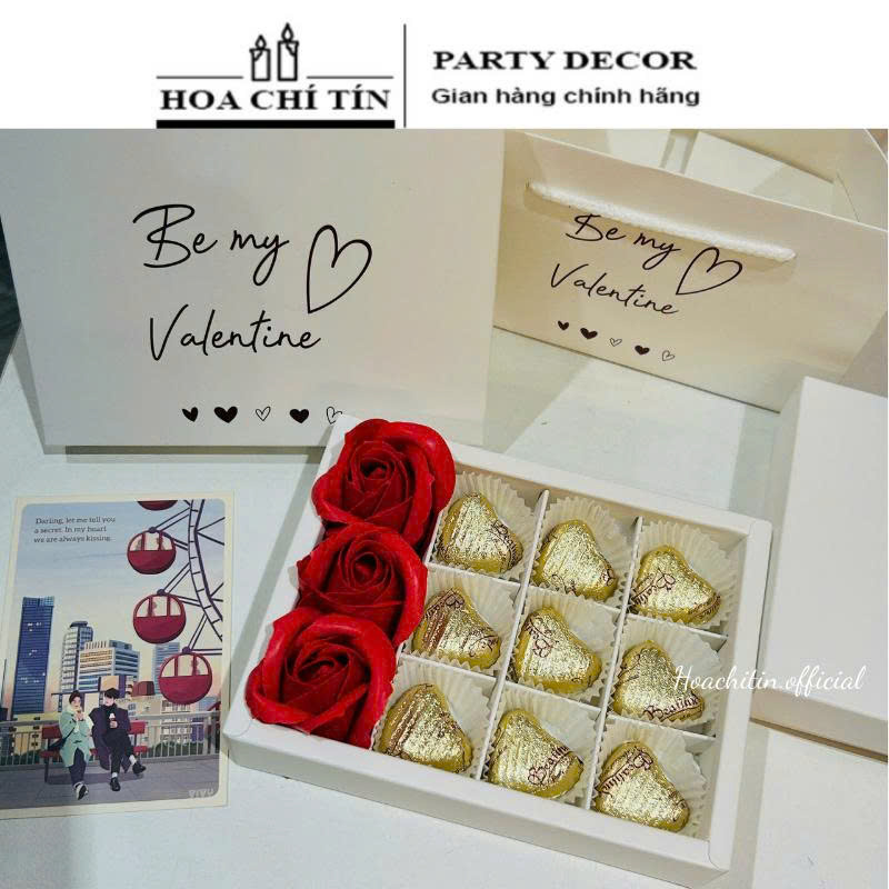 Socola Valentine 3 Hoa 9 Viên Hộp Trắng