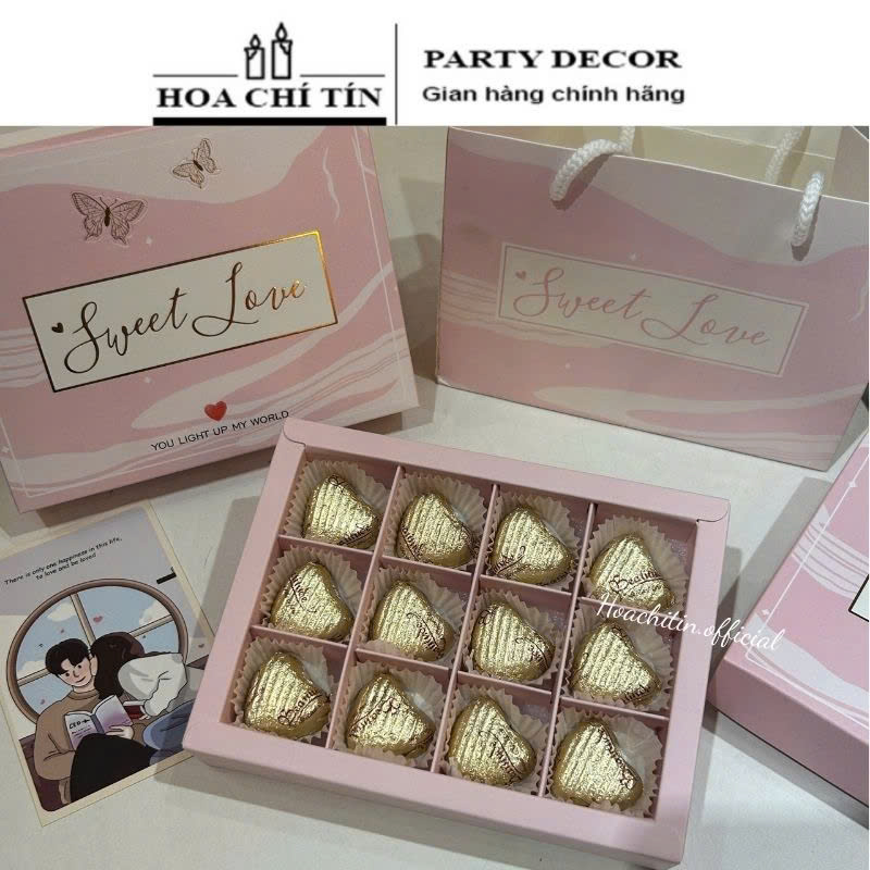 Socola Valentine Tim Vàng 12 Viên Hộp Hồng