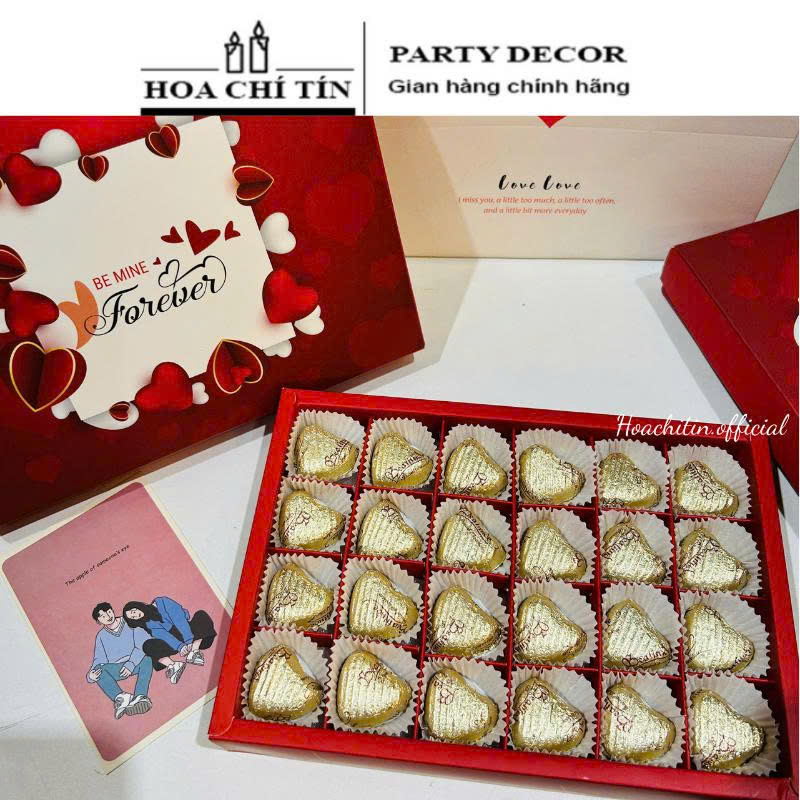 Socola Valentine Hôp Đỏ 24 Viên Tim Vàng