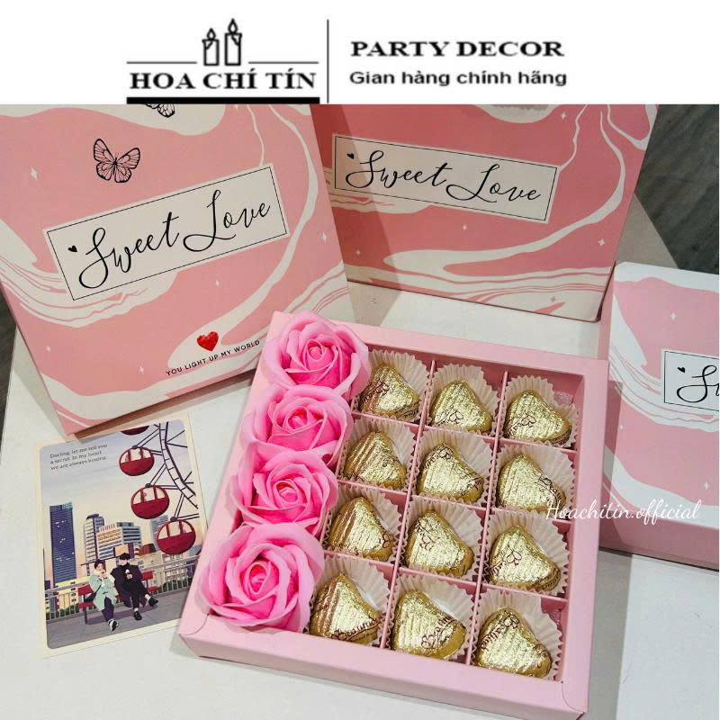 Socola Valentine Hộp Hồng 4 Hoa 12 Viên