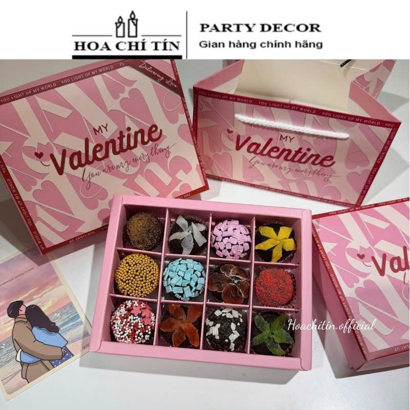 Socola Truffle Hộp Hồng Valentine 12 viên ( Mix ngẫu nhiên)